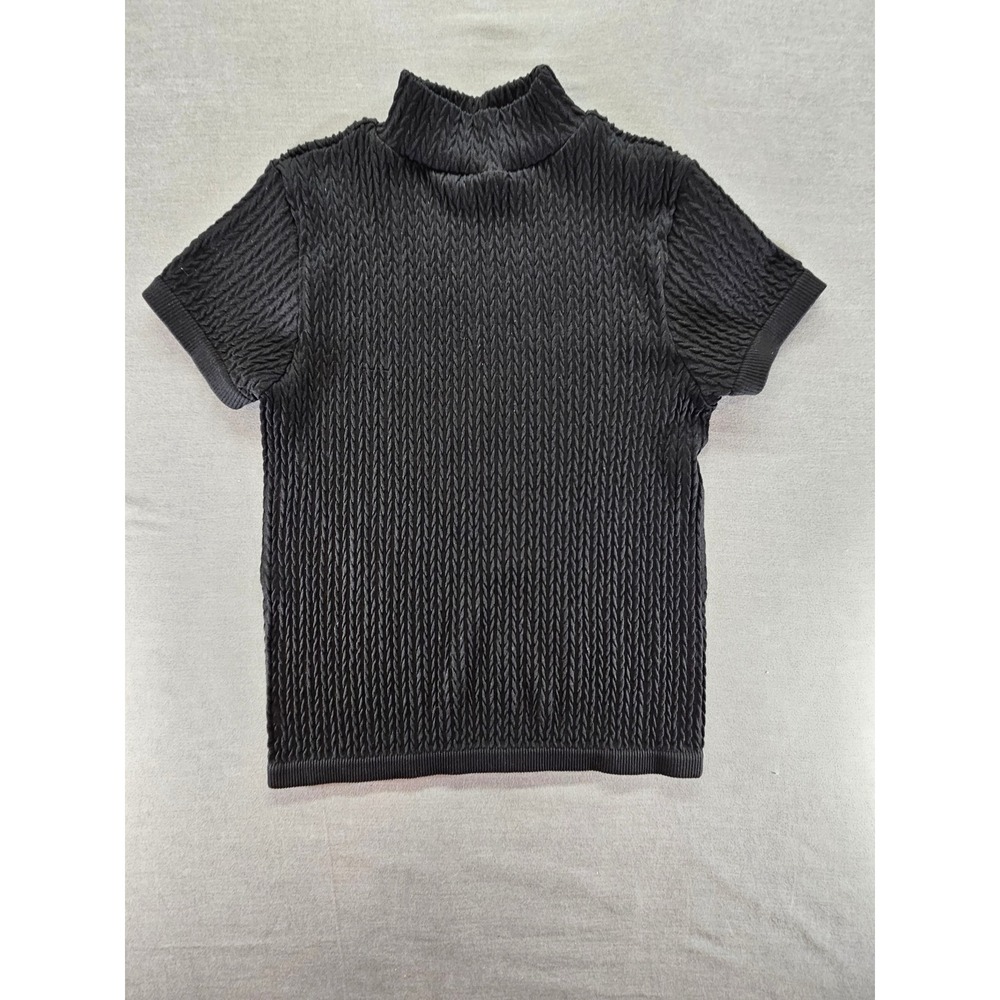 Olivia Jordan Black Textured Popcorn Mock Neck Short Sleeve Top M/L
